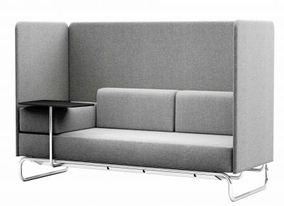 Graues Thonet 2-Sitzer Sofa mit hoher Rückenlehne und schwarzem Tisch, modernes Design für Büro und Wohnzimmer.